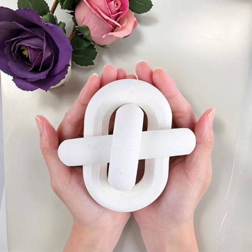 3 Link Hand Carved Wood Knot, Wood Chain Link Decor, Rustic Decorative Objects for Home, Living Room, Bedroom, Coffee Table, Modern Farmhouse Shelf Decor (White)