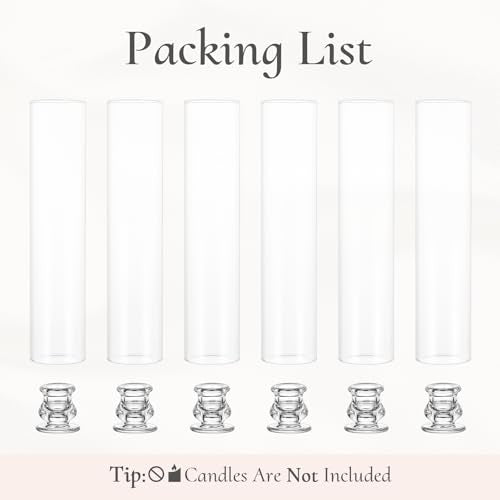 Glass Hurricane Candle Holder: 12" Tall Candlestick Holder Bulk with Cylinder Windproof Cover Set of 6 Clear Taper Candle Holders for Wedding Party Birthday Christmas Decor - size: 12" H - 6 Pcs