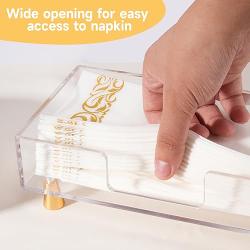 Acrylic Napkin Holder with Feet, LUVCOSY Acrylic Guest Towel Holder, Clear Hand Towel Storage Tray, Unique Gold Feet Design, Paper Towel Dispenser for Bathroom, Kitchen, 9x5 Inches- Rectangular - color: Gold, size: Rectangular