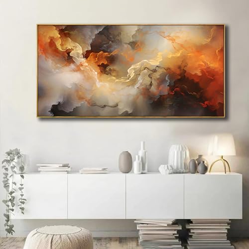 VHMING Abstract Wall Art Framed Ready to Hang Home Decor Orange White Artwork Wall Art Prints Canvas Painting Large Size for Living Room Bedroom Office Decoration 30"x60" - color: Orange, size: 30"L x 60"W