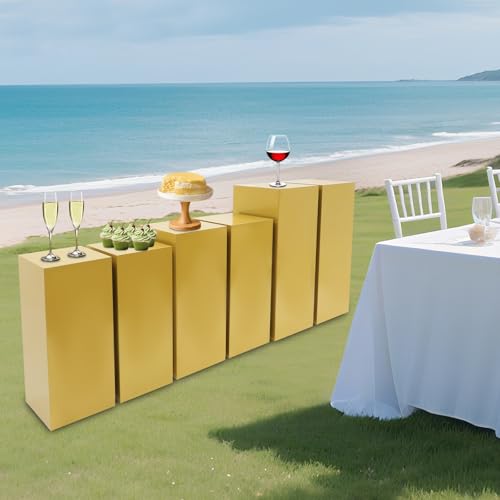 3/6 PCS Square Tall Pedestal Stand Metal Square Pedestal Stand Tall Pedestals Cake Stands for Party Wedding Birthday (Gold, 6Pcs) - color: Gold, size: 6Pcs