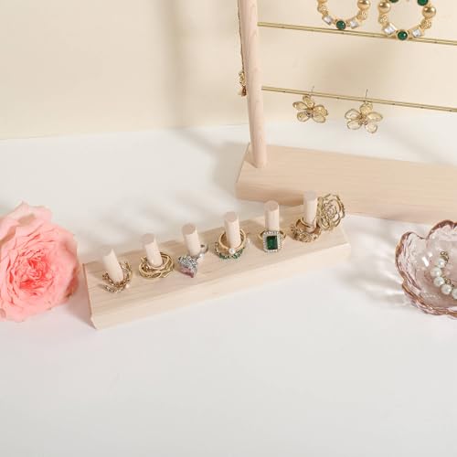 GemeShou maple wood ring storage jewelry organizer for woman, jewelry ring holder with 6 cones for jewelry selling, small ring display stand【Ring organizer-6 cones】 - color: white