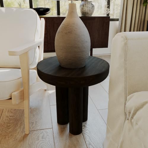Maven Lane Owen Modern Side Table, 19" Compact Design - Bold Accent Table, Round Night Stand with Aged Brown Finish and Durable Rubberwood Base - Statement Making Style for Living Room or Bedroom - color: Aged Brown