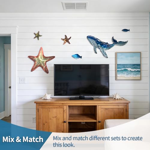 LiveInUrban Coastal Wall Art Whale Metal Wall Sculptures, Ocean Beach Themed Metal Hanging Home Decoration 3PCS 16.2"x12.1" - color: whale