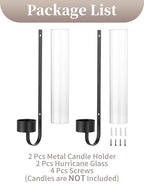 Sziqiqi Black Wall Candle Holders: Metal Candle Sconces for Taper Set of 2 Modern Wall Mounted Candlestick Holder with Hurricane Glass for Living Dining Room Bedroom Bathroom Outdoor