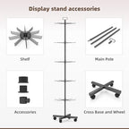 Retail Display Racks 5 Tier Spinning Display Stand, Movable Shop Spinner Rack with Hooks, Retail Display Stand for Jewelry Keyring Hats Socks Toys (Black) - color: Black, style: 5 Tier