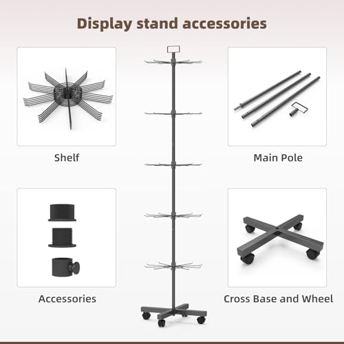 Retail Display Racks 5 Tier Spinning Display Stand, Movable Shop Spinner Rack with Hooks, Retail Display Stand for Jewelry Keyring Hats Socks Toys (Black) - color: Black, style: 5 Tier