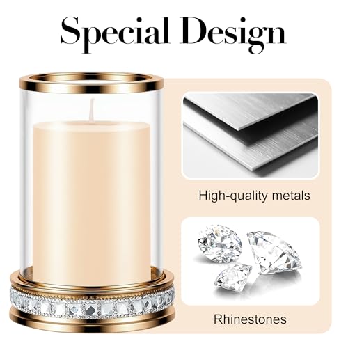 2pcs Hurricane Candle Holder, Pillar Candle Holders with Clear Glass Sleeve, Small Crystal Lantern for Fall Thanksgiving Christmas Holiday Dining Table Centerpiece (Gold) - color: Gold