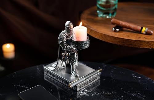 King's Guard Kneeling Knight Candlestick Holders Resin Posture TeaLight Holder Warrior Mobile Phone Stand Pen Holder Candle Holder for Restaurant, Altar, Home Table(Silver) - color: Silver