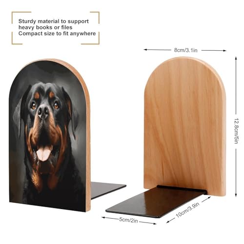 Cool Rottweiler Dog Art Bookends 1 Pair Heavy Duty Book Ends for Shelves Non-Skid Bookend Supports Wooden Book Holders with Metal Base Desk Organizers Books Storage to Hold Books