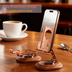 Adjustable Cell Phone Stand,360 Rotating Foldable Desktop Cellphone Stand with Anti-Slip Base Portable Phone Holder for iPhone 17 16 15 14 13 Pro Max, All Smart Phones, iPad - color: Wood grain color