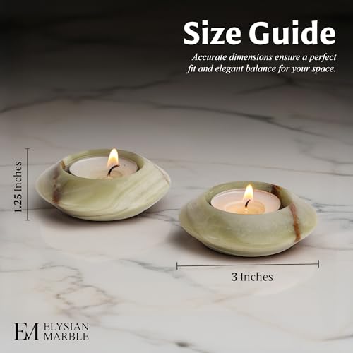 Tealight Candle Holders Set of 2 – Handcrafted Natural Marble Tea Light & Votive Holders, Decorative Stone Candle Holder Pair for Home Décor, Dining Table, Coffee Table & Wedding Decor - color: Green, size: 3" Inches