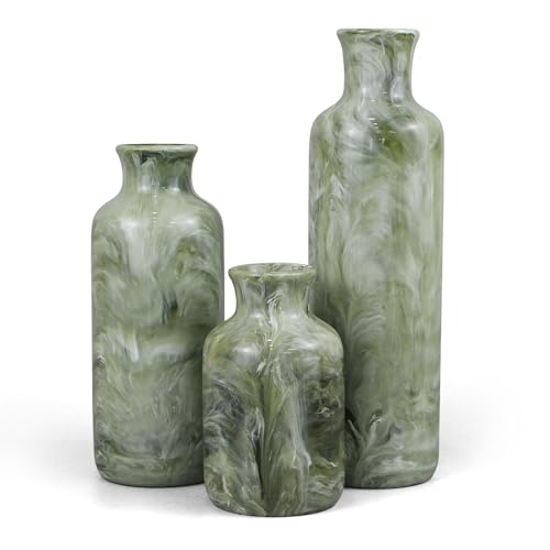 YMXYJM Resin 3 Piece Vase Set, Farmhouse Decor, Home Decorative Vase, Vases for Your Kitchen, Bedroom, Office, Living Room, Bathroom, & Shelf Centerpiece Table Decorations, Green - color: Green