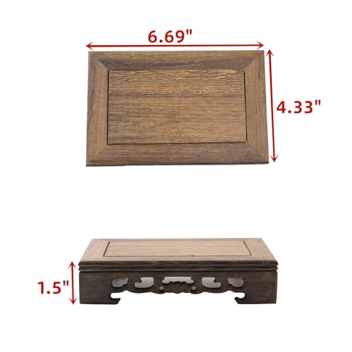 Wooden Display Stand Base 6.69" x 4.33" Rectangle Wood Carved Pedestal Oriental Style Home Decoration for Vase, Flower Pots, Teapot, Table Lamp, Fishbowl - style: Rectangle
