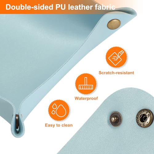 HARFINGTON 4pcs PU Leather Valet Tray Unisex Folding Small Catchall Tray Portable Entryway Table Tray Nightstand Bedside Desk Tray for Key Wallet Watch Coin Jewelry Dice, Light Blue - color: Light Blue