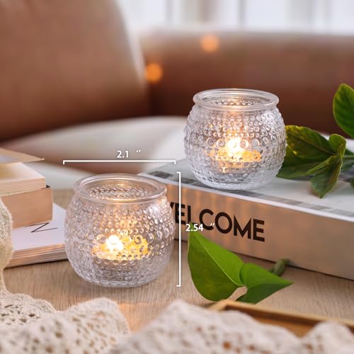 16 Pcs Clear Tea Light Holders, Round Glass Candle Holders with Polka Dot Embossed for Table Centerpiece, Votive Candle Holders for Weddings, Home Decor, Baby Shower, Special Occasions - color: Clear
