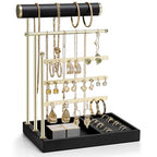 VLANDO Jewelry Stand Organizer with Ring Holder, Jewelry Holder Organizer with Tray, Necklace Holder Bracket Holder Earring Holder - Black - color: Black