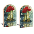 Book Ends Two Frogs Rain Wood Bookends for Shelves to Hold Books Heavy Duty Non-Skid Book Stoppers Wood Decorative Home Office School