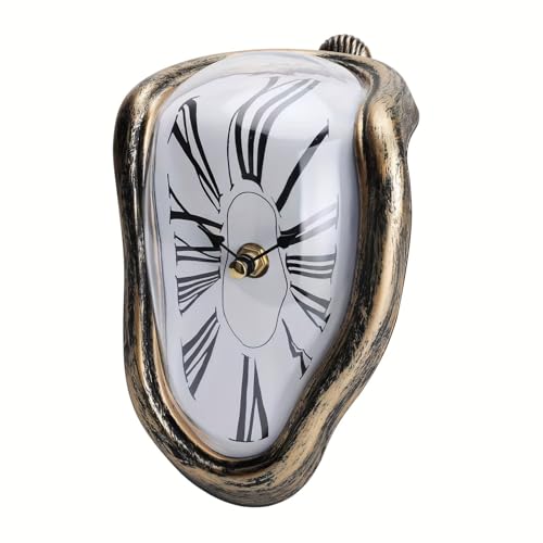 TIMEACT Melting Clock Dali Melted Clock Gift Decor Art Inspired Wall Clock Twisted Shelf Hanging Surrealist for Decorative Shop Office Home Desk Roman (Antique Gold) - color: Antique Gold