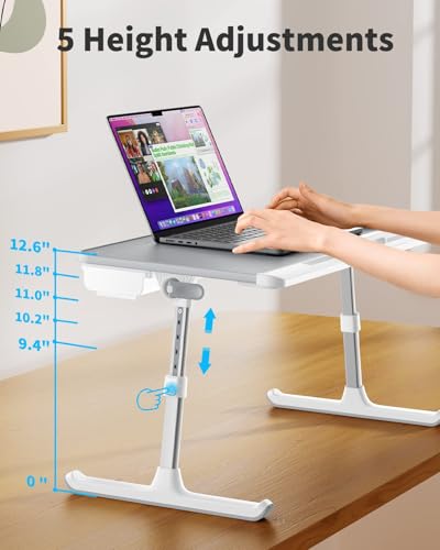 SAIJI Laptop Bed Tray Table - 23.6" x 13" Adjustable Portable Standing Desk with Storage Drawer, Foldable Lap Desk Fits 17" Laptop, PVC Leather for Couch Sofa (Gray) - color: Gray