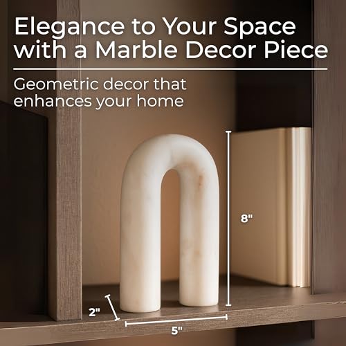 Marble Rounded Horseshoe for Home or Office Decor - Accent Display for Bathroom, Living Room, and Shelf Styling - Curved Figurine Sculpture Ornament for Coffee Table Decor or Bedroom - 8", White - size: 8.0" H