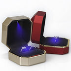 Luxury Ring Box, Square Velvet Wedding Ring Case Jewelry Gift Box with LED Light for Proposal Engagement Wedding, Gold - color: Gold, size: Ring Box