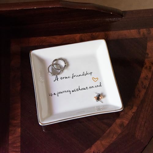 HOME SMILE Friends Gifts for Women Her Ring Trinket Dish Jewerly Tray-A True Friendship is a Journey Without an end-Birthday Gifts for Friends Female - style: Friend