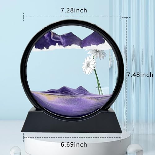 AzureLeap Moving Sand Art Liquid Motion, 3D Deep Sea Sandscape Color Quicksand Decor, Round Glass Moving Sand Art Picture Relaxing Desktop Home Office Work Decor (7 inch-Purple) - color: Purple, size: 7 inch