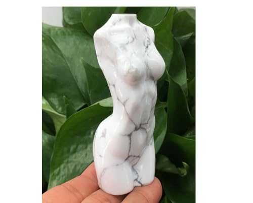 Natural White Turquoise Crystal Female Model Figurine Hand Carved Body Sculpture Statue Gemstone Small Figurine Reiki 3 Inch Home Office Decor Ornaments 100-150 Grams - color: White Turquoise