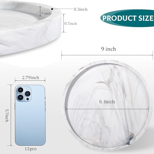 Silicone Bathroom Tray Round Vanity Tray Decorative Soap Holder Kitchen Countertop Organizer Coffee Table Decor for Candle, Perfume, Plant, 9 Inch, Marble Grey - color: Marble Grey, size: 9"