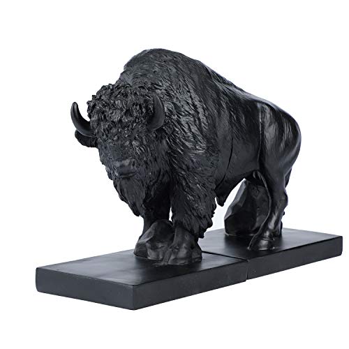 Set of 2 Polyresin Buffalo Bookend,Art bookend, Homedecor for Kids, Office Decor (Black)
