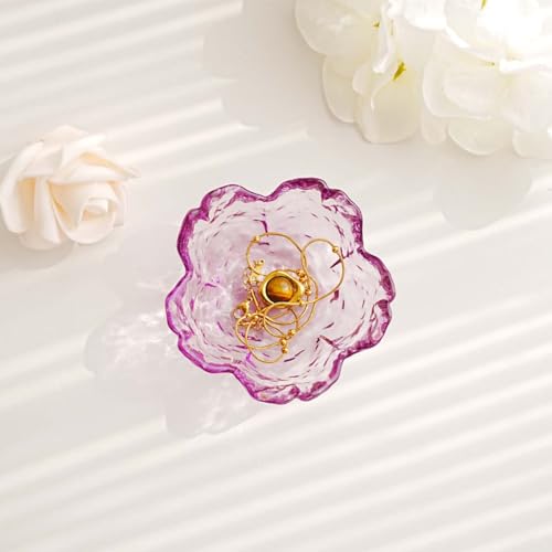 Gifts for Women Flower Ring Dish Jewelry Tray,Glass Trinket Dish Bathroom Room Decor Trinket Dish Valentine's Friendship Christmas Birthday Gifts for Women (Deep Purple) - color: Deep Purple