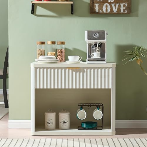 LEYAOYAO 31" Wide Fluted Nightstand with Charging Station, Oversized Extra Large 1 Drawer Night Stand with Golden Handle, White Wood Bedside Table Tall End Tables,for Bedroom, Living Room, Hallway - color: White, size: 1 Drawers