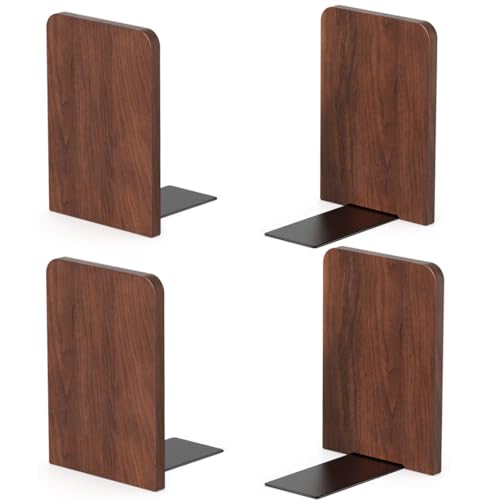 Book Ends, 2 Pair Bookends, Heavy Duty Wooden Bookend Support for Books and Movies (2, Square bookends)