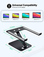 RIWUCT Foldable Laptop Stand, Height Adjustable Ergonomic Computer Stand for Desk, Aluminum Portable Laptop Riser Holder Notebook Mount Compatible with MacBook Pro Air, HP, Dell 10-16"(Black) - color: Matte Black