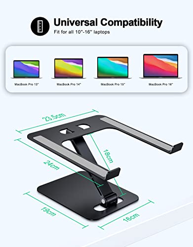 RIWUCT Foldable Laptop Stand, Height Adjustable Ergonomic Computer Stand for Desk, Aluminum Portable Laptop Riser Holder Notebook Mount Compatible with MacBook Pro Air, HP, Dell 10-16"(Black) - color: Matte Black