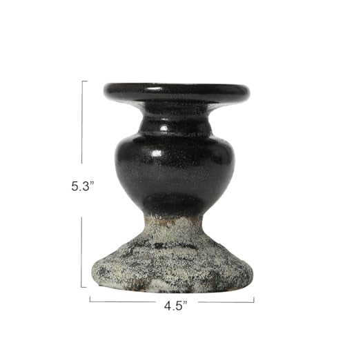 Creative Co-Op 2-Tone Sculptural Terracotta Pillar Candle Holder, Distressed Black - color: Black, size: 4.5" W x 5.25" H