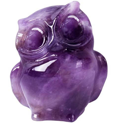 2 Inch Owl Figurine Handcrafted,Amethyst Healing Crystal Animal Sculpture,Home Decor Unique Gift for Collectors,Crystal Artwork Nature Lovers Birthday Anniversary Present Spiritual Gift - color: Amethyst Owl