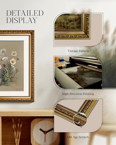 HUARCEY Vintage Ornate Textured Gold Framed Daisy Flower Canvas Wall Art, Nature-Inspired Tenacious Vitality Floral Artwork, Farmhouse Botanical Print Decor for Bathroom Bedroom Office 13x16 Inch - color: Vigorous Daisy, size: 16"L x 13"W