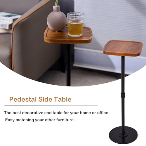 Drink Table, Small Pedestal Side Table, Cocktail Martini Tables Drink Stand, Modern Square Tiny Accent End Table with Metal Base for Small Spaces Living Room Bedroom Office Bar (Brown) - color: Nature