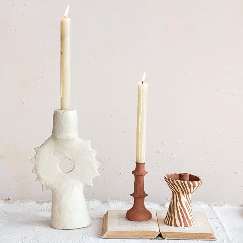 Creative Co-Op Round Dcorative Handmade Paper Mache Taper Holder, Terra-Cotta