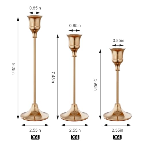 NLBTW Set of 12 French Gold Candle Holders for Taper, Vintage Candlestick Holder Decorative Metal Candle Sticks Home Decor Centerpieces for Table Mantel Festive Decorations - color: French Gold, size: 4 sets (12 pcs)
