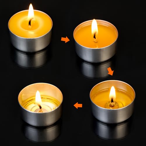 50-Pack Pure Beeswax Tealight Candles in Aluminum Cups - 4-5 Hour Burn Time, Lead-Free Cotton Wick, Natural Unscented Candles - color: Raw