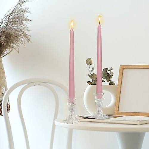 10 Inch Taper Candles Handmade Smokeless Set of 4 – Rose Scent Tapered Candles in Pink, Candle Sticks for Wedding, Home Decor, and Dinner Table - color: Pink