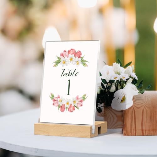 MaxGear L/T Shape Acrylic Sign Holder, 4 X 6 Clear Table Display Stand with Wooden Base, Flyer Menu Holder Photo Frames Paper Stand for Office, Wedding, Restaurants, Hotels 3 Pack - size: 4''x6'', style: 3 Pack