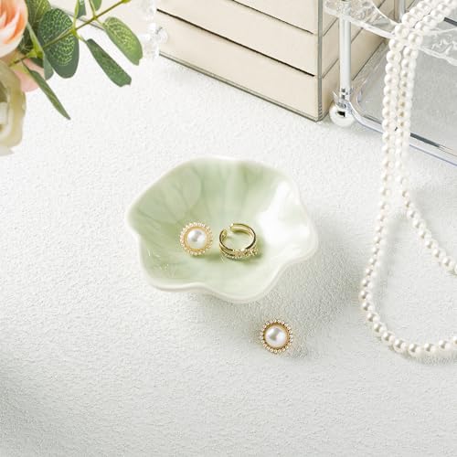 Ceramic Ring Dish, Jewelry Dish Holder, Small Trinket Tray Plate for Earrings Rings Necklaces Keys, for Mom Friend Sister (Green Surface) - color: Green Surface