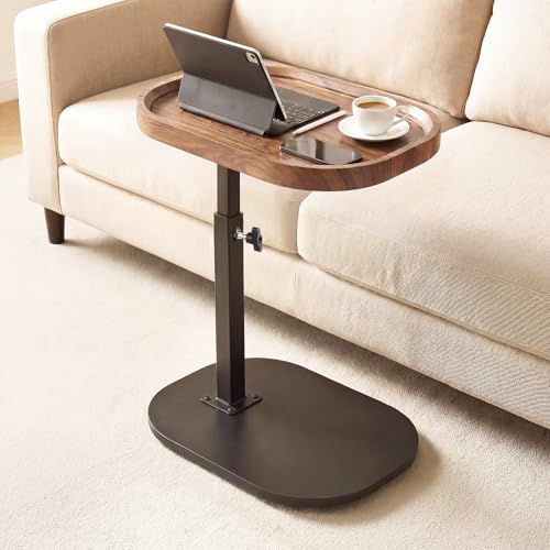 Adjustable Height TV Dinner Tray Table for Eating, 360°Swivel Small C Shaped End Side Table for Living Room, Bedroom,Hospital, Couch Armrest Table that Slide Under Sofa, Bed, Desk - style: Oval-Adjustablle Height