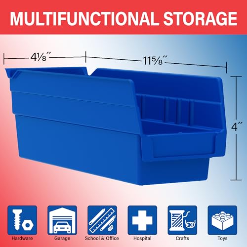 Akro-Mils 30120 Plastic Shelf Bins, Heavy Duty Storage Bins for Garage, Closet, and Drawer Organization, 12" x 4" x 4", Green, 24-Pack - color: Green