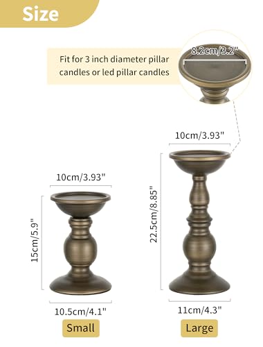 2 Pcs Bronze Iron Pillar Candle Holders, Most Ideal for 3" Pillar Candle, Gifts for Wedding, Party, Home, Spa, Reiki, Votive Candle (2 x S) - color: Bronze, size: S + S
