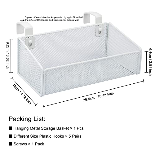 Bedside Caddy Hanging Storage Basket Beside Shelf Metal Organizer for Collage Dorm Bunk Bed,Hospital Bed,Baby Bed - Bedroom Essentials for Magazine,Remote Control,Phone,Drinks (White) - color: White